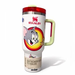 Stanley  tom and Jerry Cartoon Tumbler with Red Lid and Multicolor Design